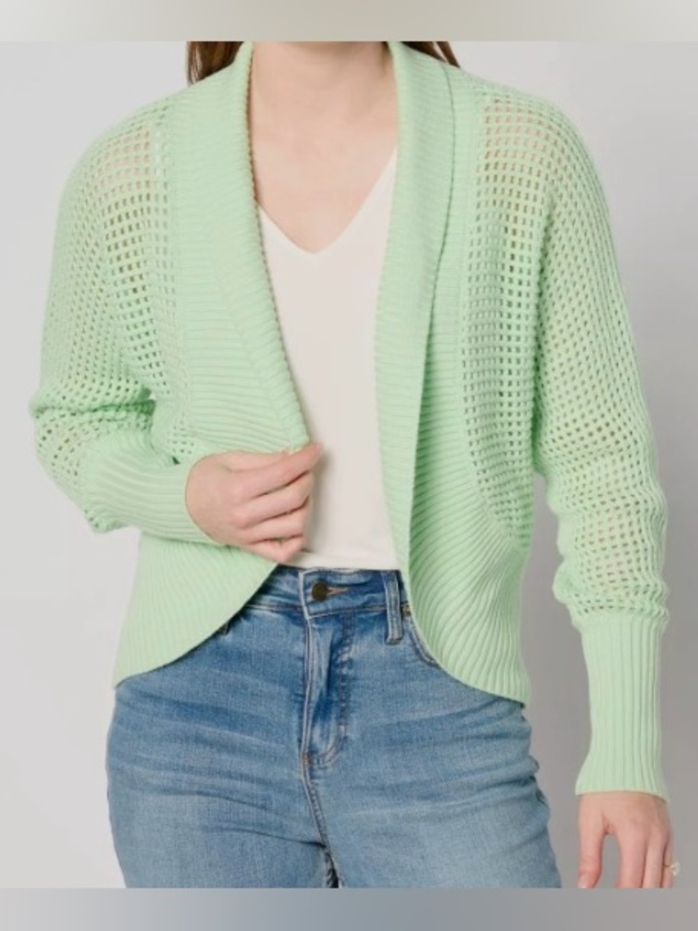 NWT Zuda Ecovero Open Stitch Sweater
Shrug Soft Mint Size 1X